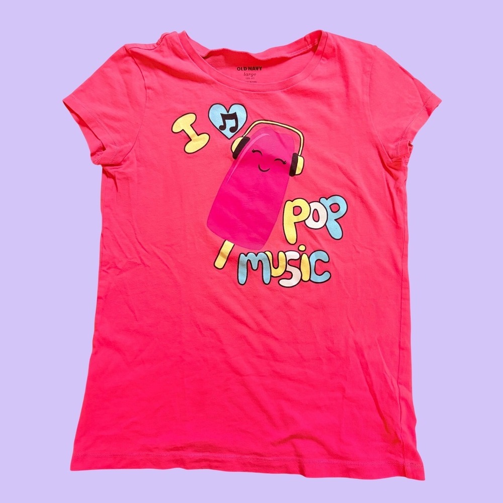 Y2K Old Navy Pink I Love Pop Music Popsicle Graphic Baby Tee Shirt Scene #19